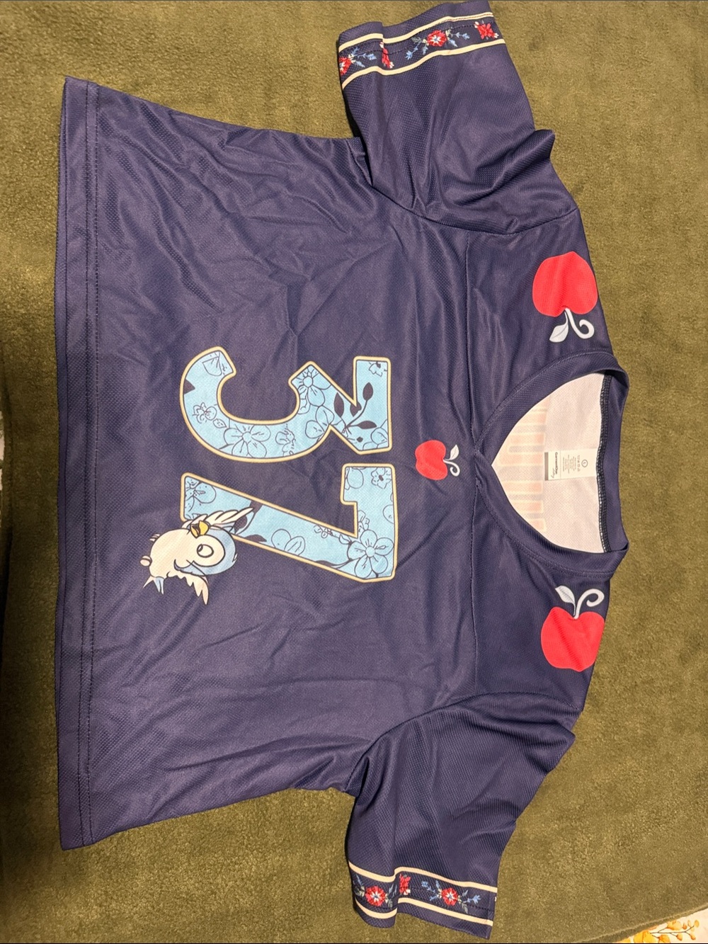 one clothing Navy Graphic Tee with Light Blue '13' and Red Apple Accents